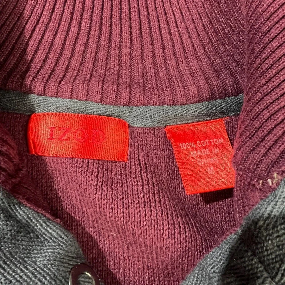 IZOD Y2K Quarter Snap Sweater Mens M Burgundy Maroon 100% Cotton Pullover